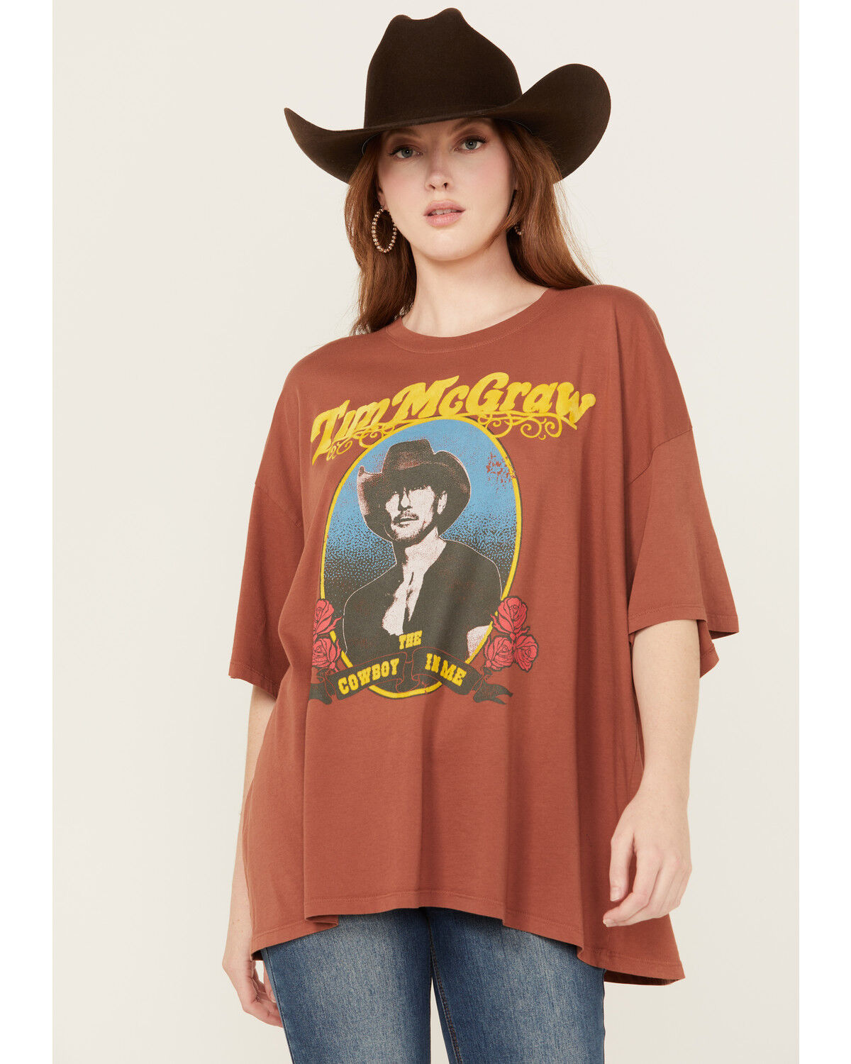 Image #1 - Day Dreamer Tim McGraw Short Sleeve Oversized Tee, Brown, hi-res