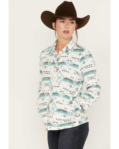 Image #2 - RANK 45® Women's Southwestern Print Quilted Shacket, Teal, hi-res
