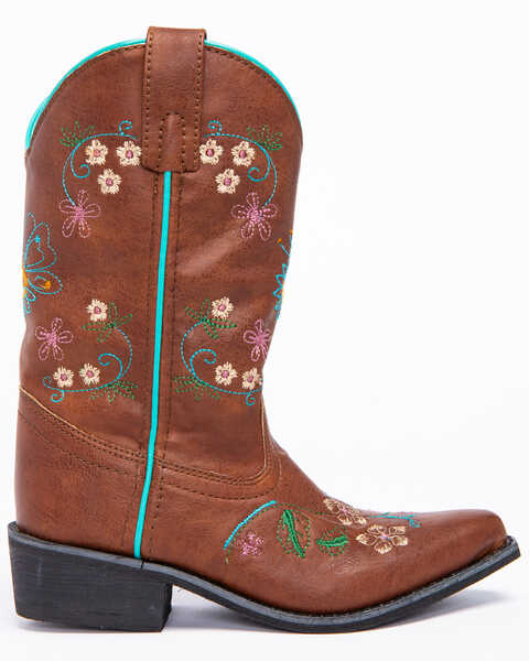 Image #2 - Shyanne Girls' Floral Embroidery Western Boots - Snip Toe, Brown, hi-res