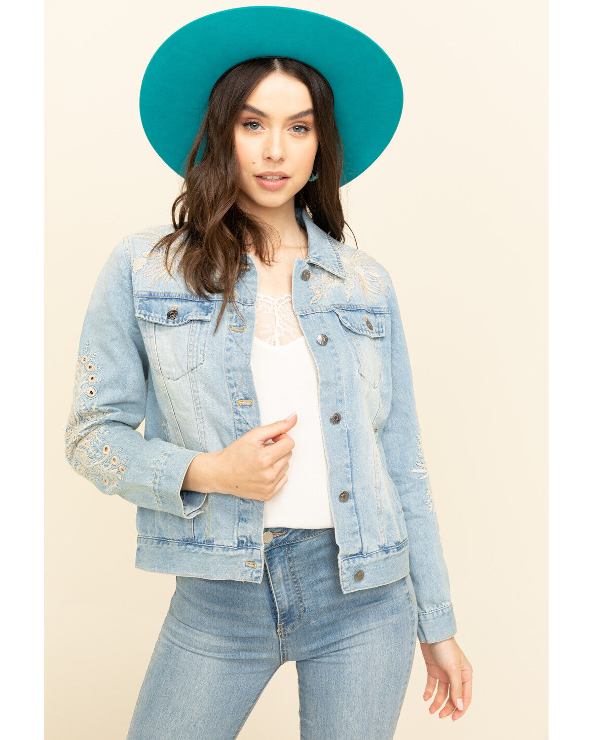 womens denim jacket with embroidery