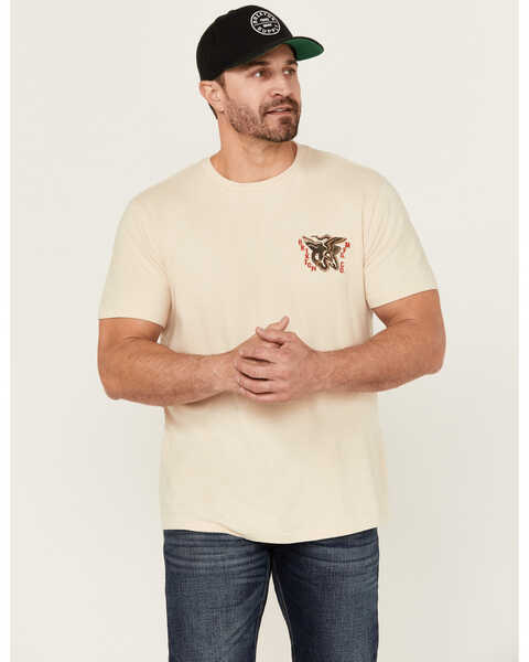 Brixton Men's Battle Logo Short Sleeve Graphic T-Shirt , Cream, hi-res