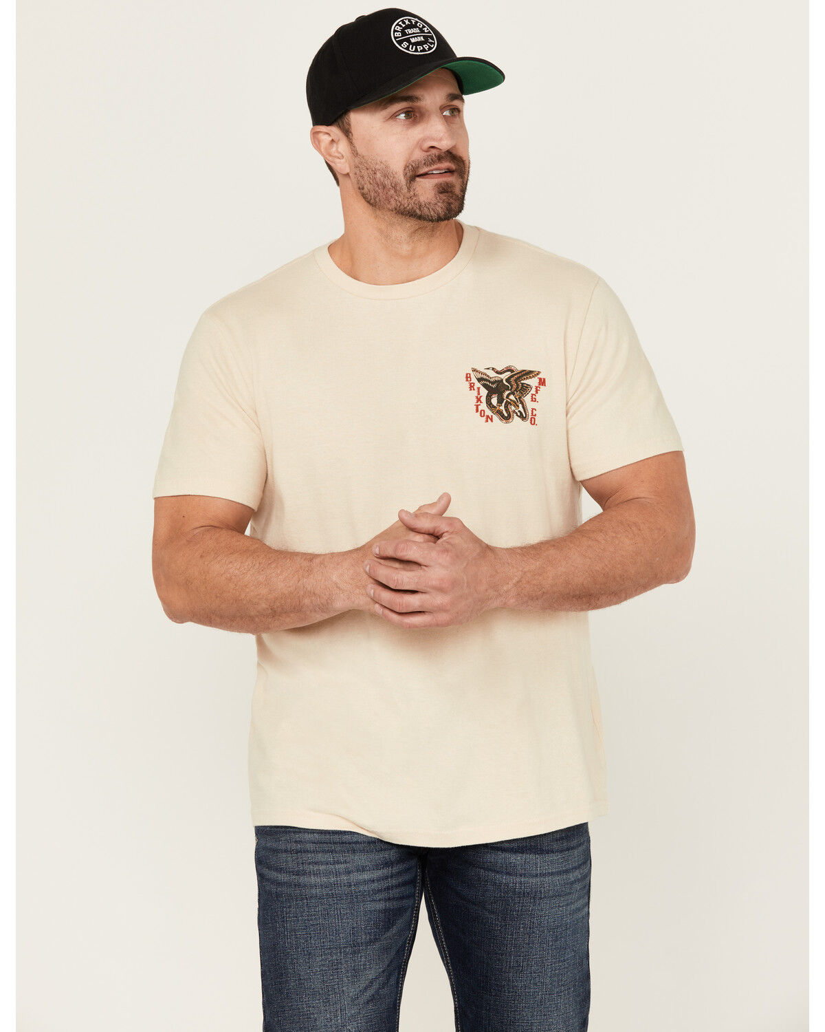 Image #1 - Brixton Men's Battle Logo Short Sleeve Graphic T-Shirt, Cream, hi-res