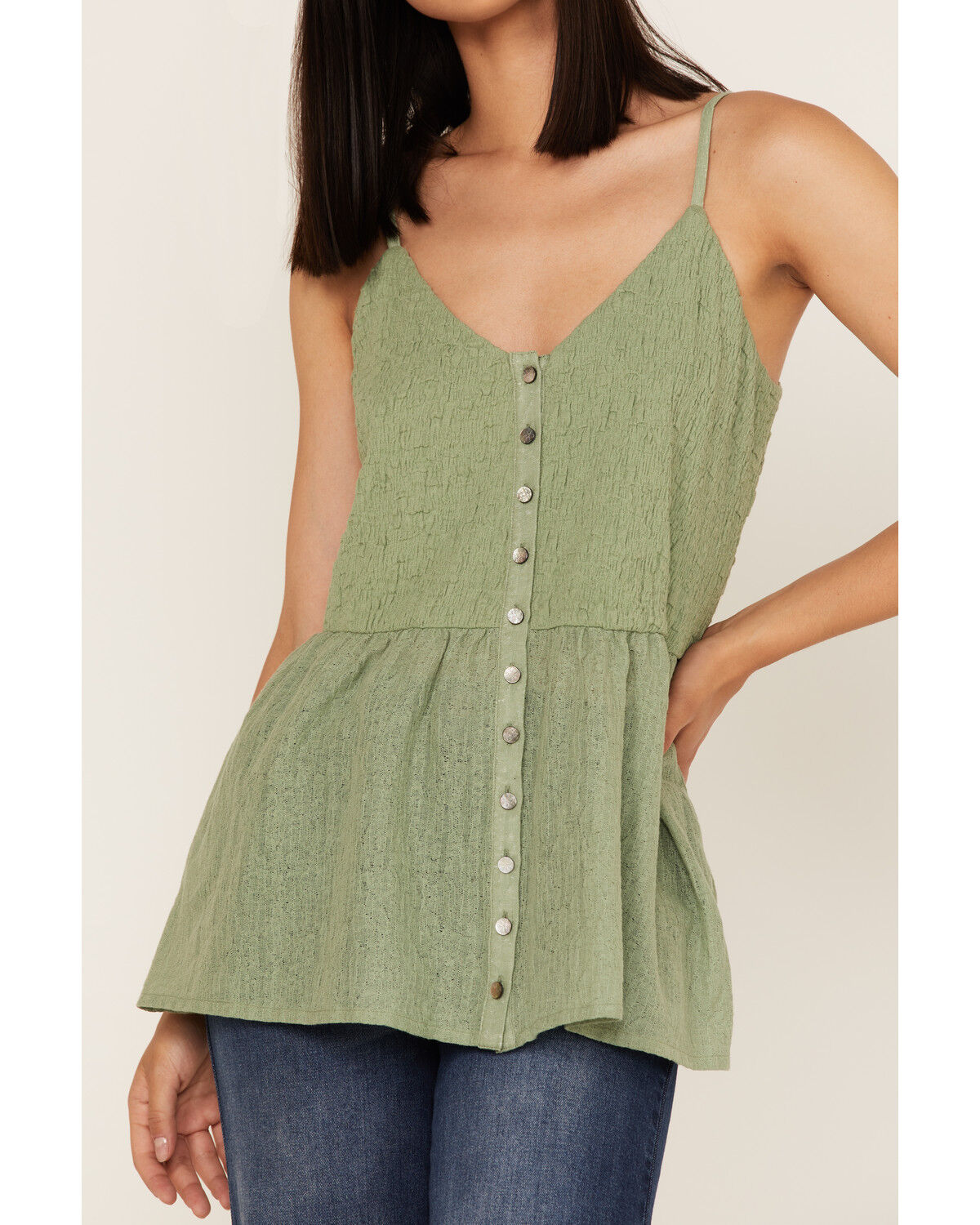 Image #3 - Cleo + Wolf Women's Smocked Button Front Woven Tank Top, Loden, hi-res