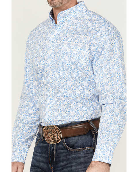 Image #2 - George Strait By Wrangler Men's Paisley Print Long Sleeve Button-Down Stretch Western Shirt , Blue, hi-res