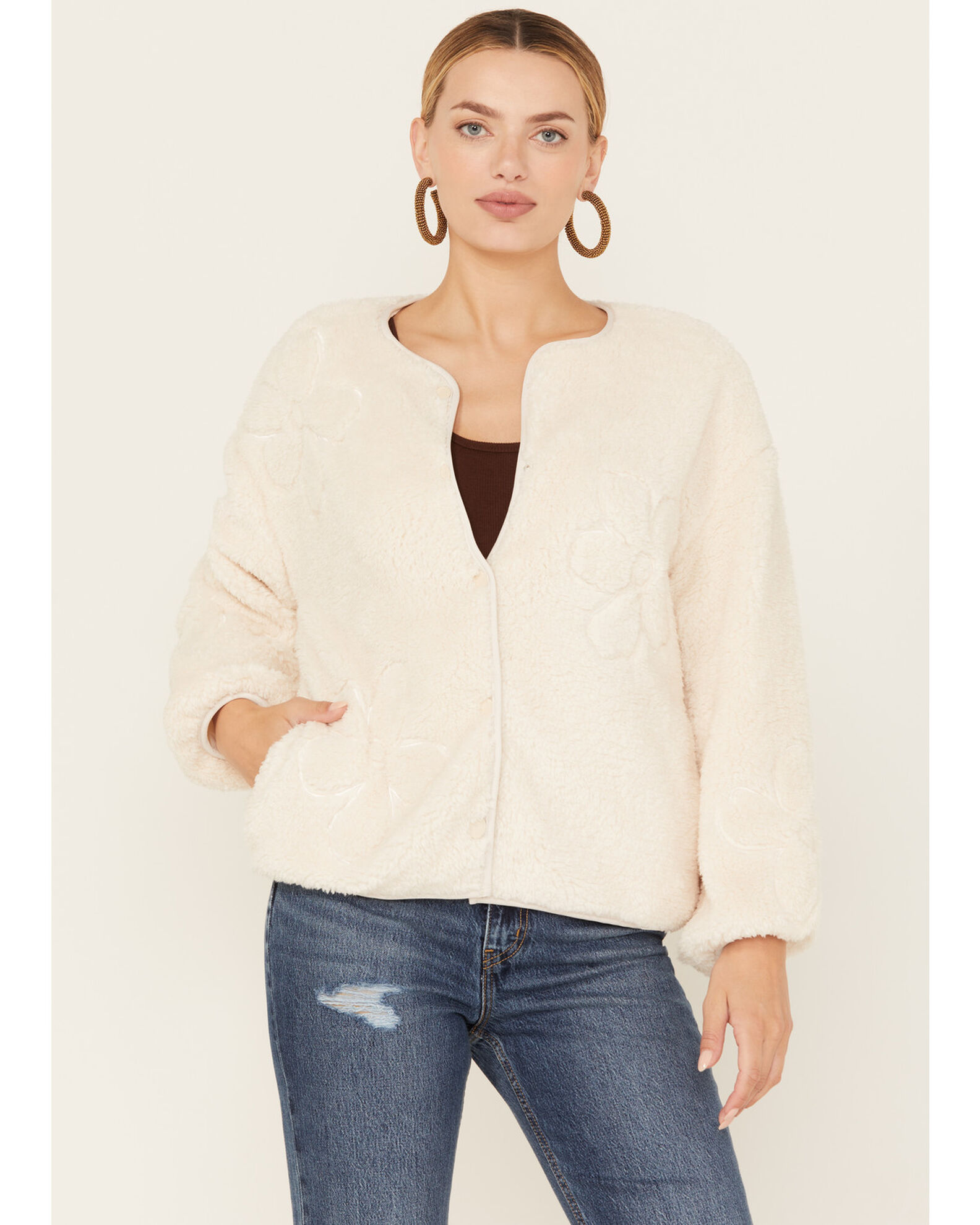 Sadie Sage Women s Anna Flower Teddy Jacket Sweater