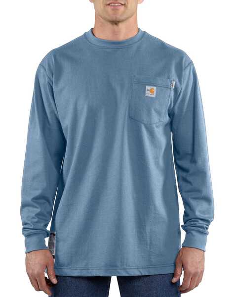 Image #1 - Carhartt Men's FR Solid Long Sleeve Work Shirt - Big & Tall, Med Blue, hi-res