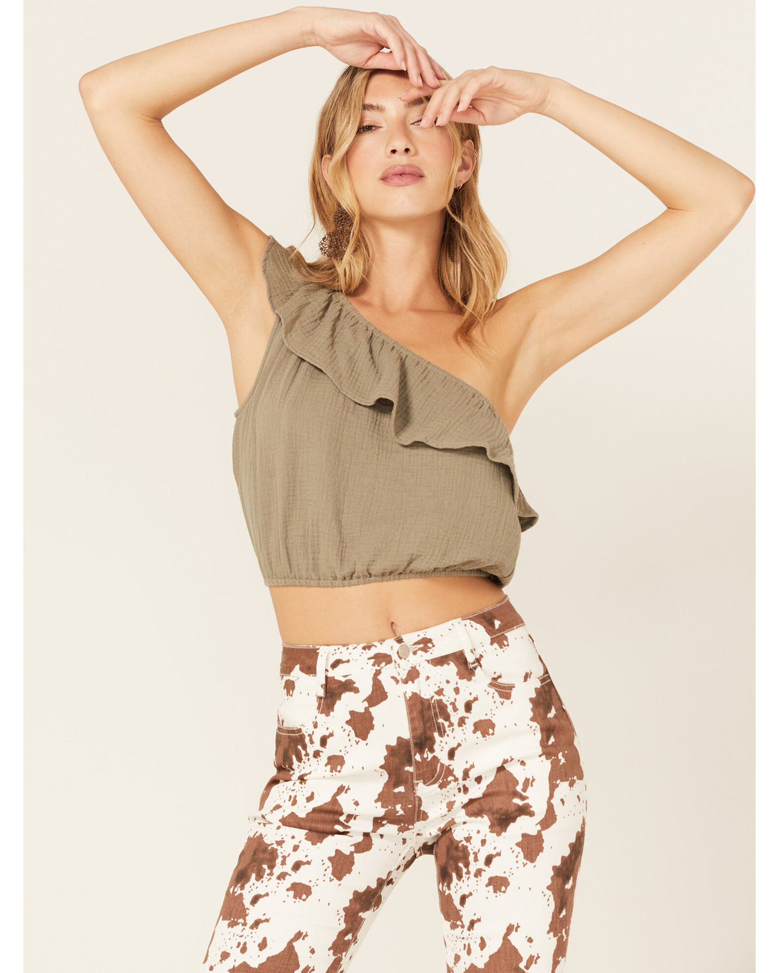 Ruffle one shoulder crop top online