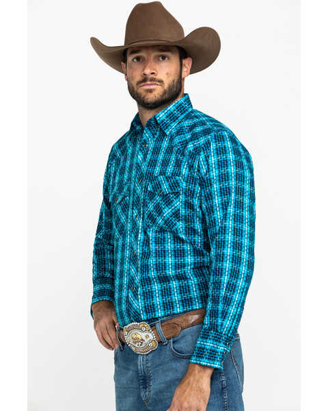 Wrangler Silver Edition Men's Teal Checotah Geo Print Long Sleeve Western Shirt , Teal, hi-res