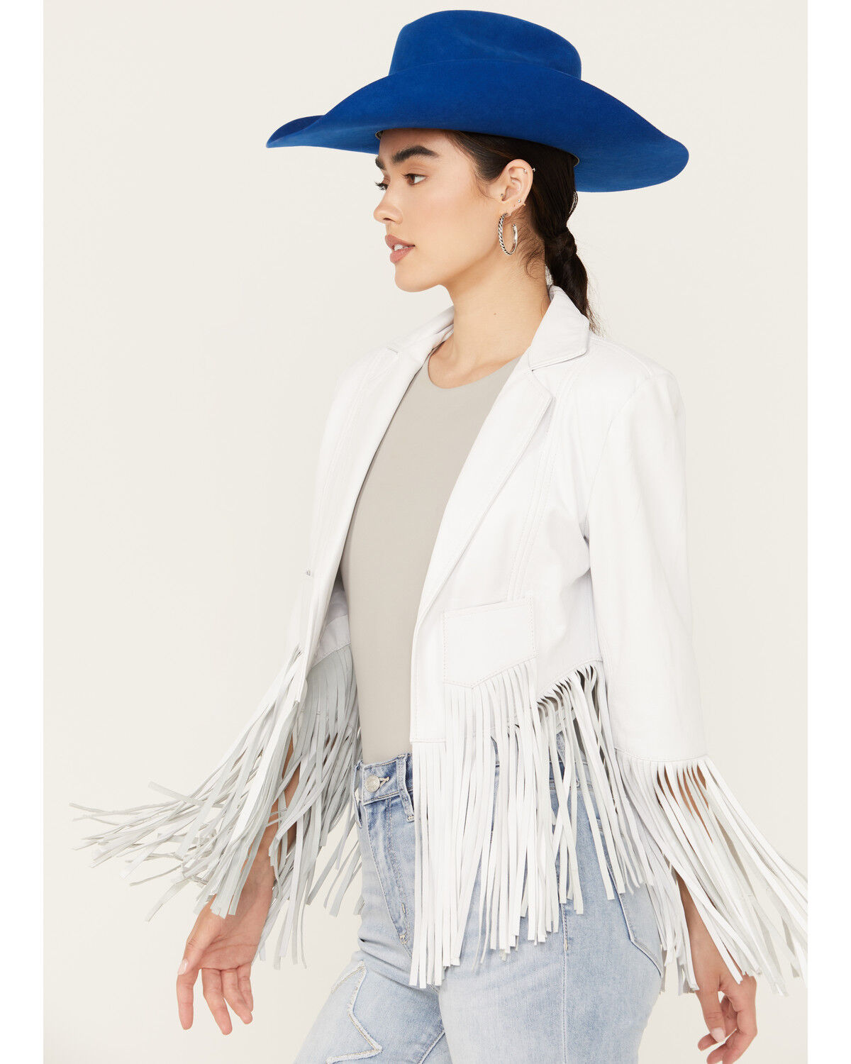 Image #2 - Cripple Creek Women's Cropped Fringe Jacket, White, hi-res
