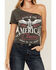 Image #3 - Youth in Revolt Women's Americana One Shoulder Tee, Black, hi-res