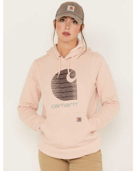 Carhartt Women's Rain Defender Relaxed Fit Midweight Logo Graphic Hoodie, Rose, hi-res