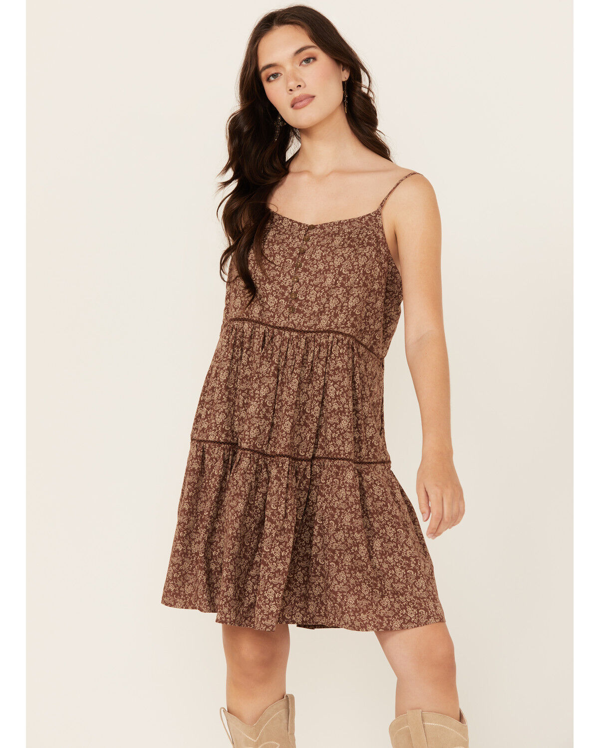 Image #1 - Cleo + Wolf Women's Beau Printed Mini Dress, Chocolate, hi-res