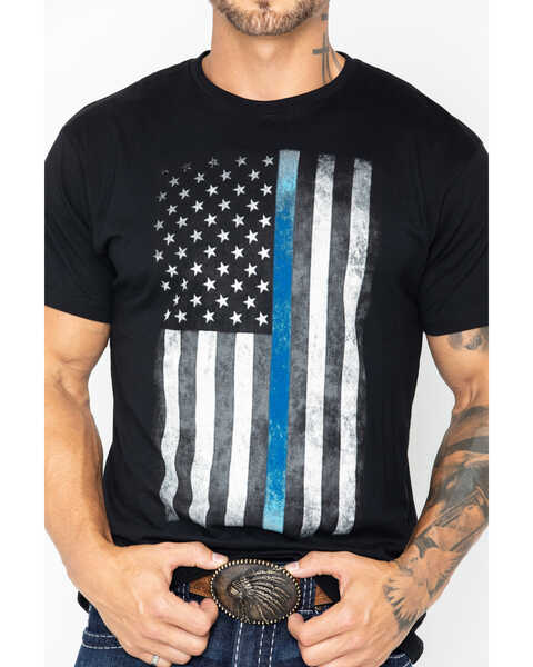 Image #1 - Brothers & Arms Men's Thin Blue Line Short Sleeve Graphic T-Shirt, Black, hi-res