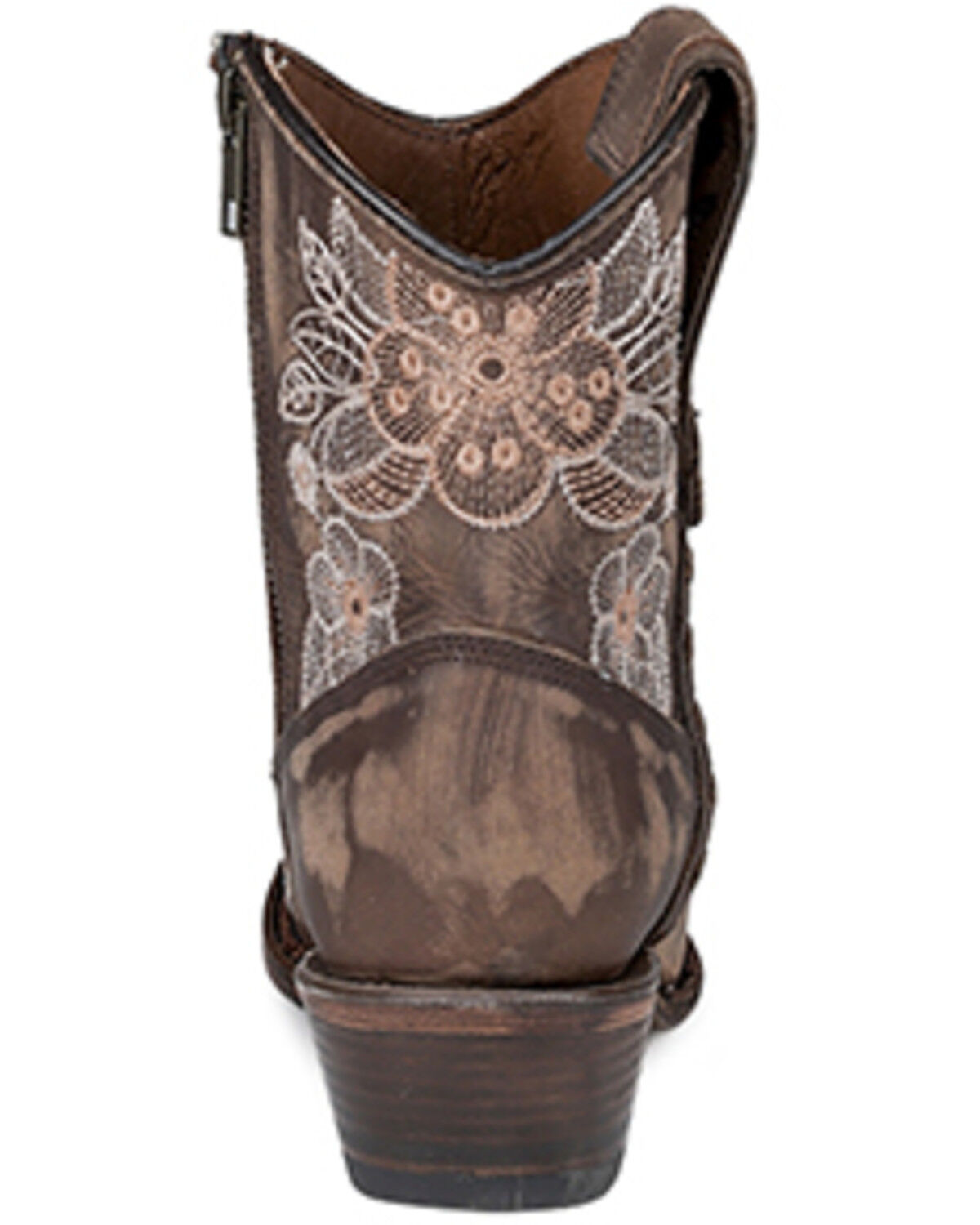Image #4 - Circle G Women's Floral Embroidered Western Booties - Snip Toe, Chocolate, hi-res