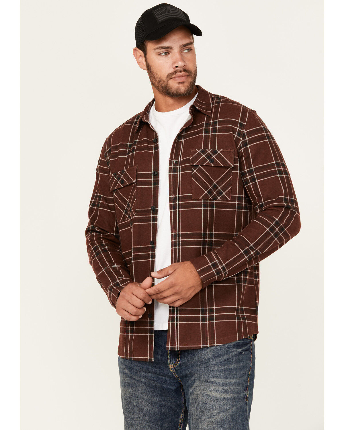 Image #1 - Brothers and Sons Men's Locket Plaid Print Long Sleeve Button-Down Stretch Western Shirt, Wine, hi-res