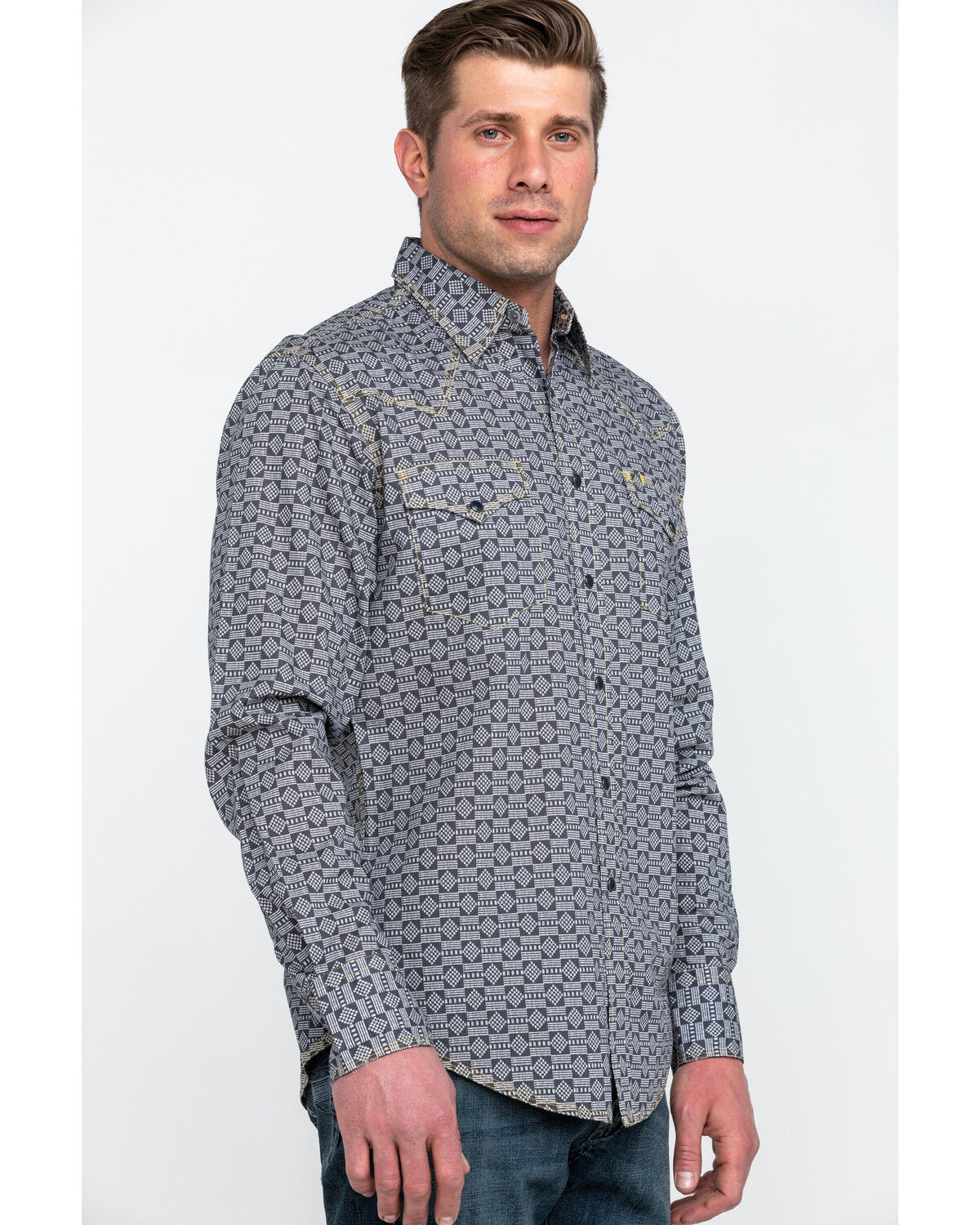 Image #3 - Tin Haul Men's Metal Logo Print Long Sleeve Western Shirt, Grey, hi-res