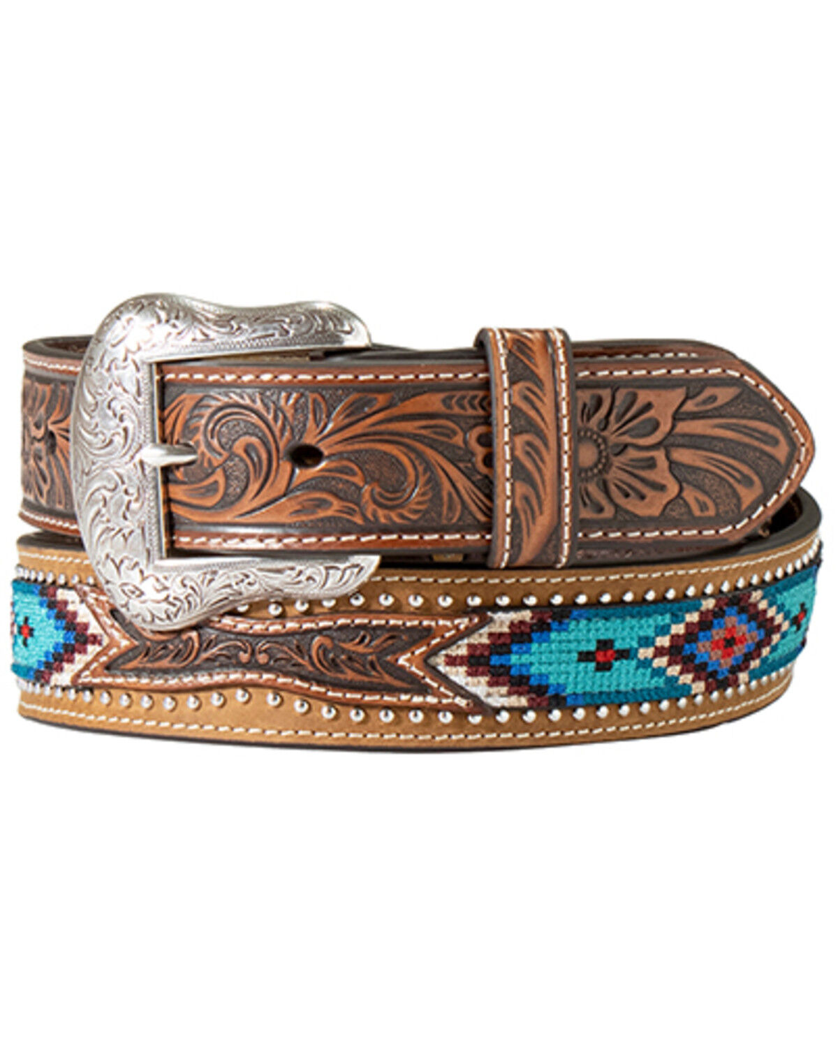 Image #1 - M & F Western Men's Southwestern Tooled Belt, Brown, hi-res