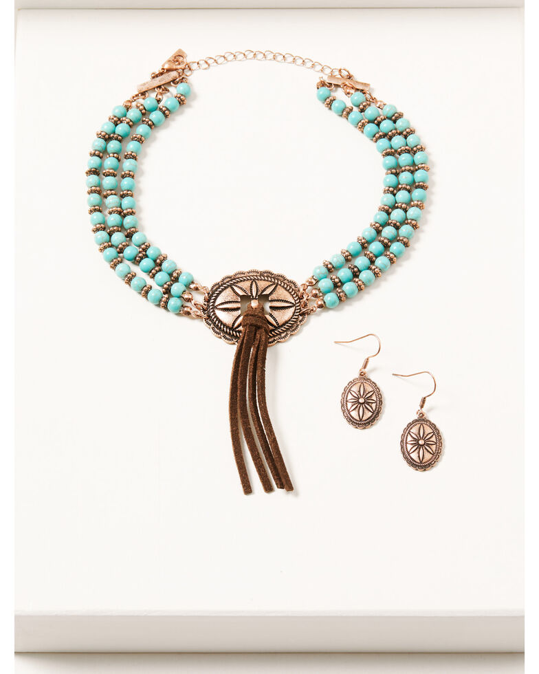 Shyanne Women's Copper Concho Tassel & Turquoise Beaded Jewelry Set, Rust Copper, hi-res