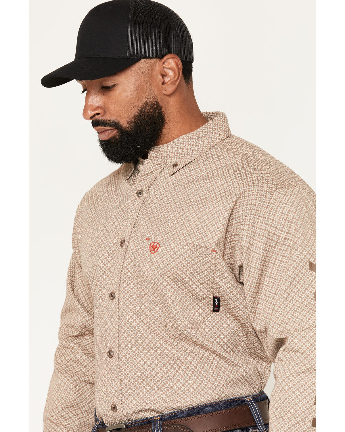 Image #2 - Ariat Men's FR Ty Logo Geo Print Long Sleeve Button-Down Work Shirt, Brown, hi-res