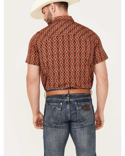 Image #4 - Panhandle Men's Southwestern Print Short Sleeve Performance Snap Western Shirt, Red, hi-res
