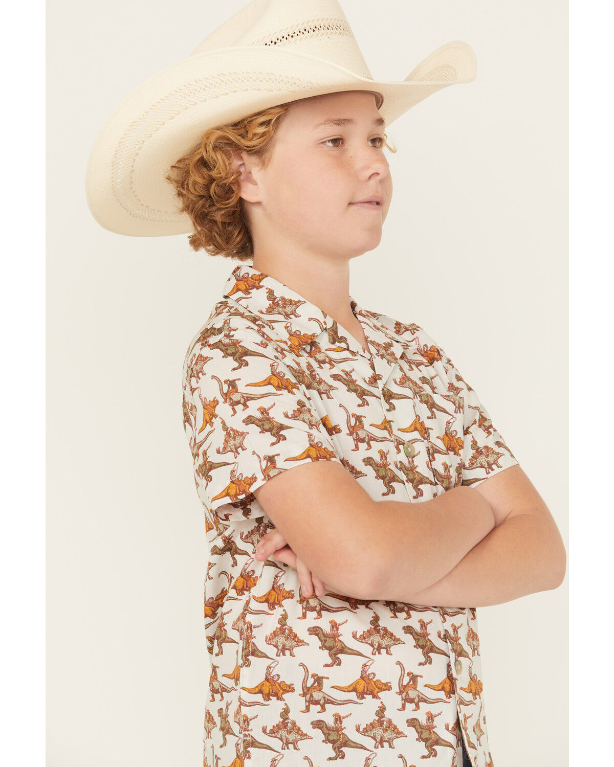 Image #2 - Cinch Boys' Camp Short Sleeve Button-Down Western Shirt, Cream, hi-res