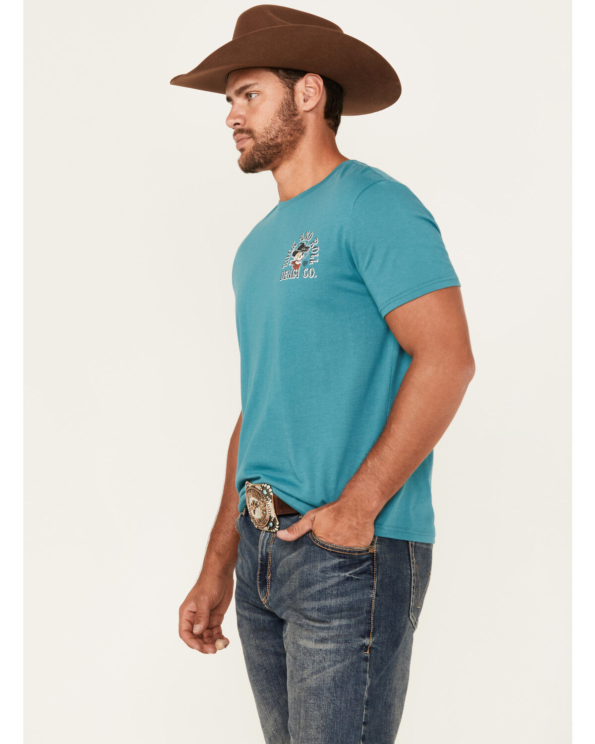 Image #3 - Rock & Roll Denim Men's Cowboy Skull Short Sleeve Graphic T-Shirt, Teal, hi-res