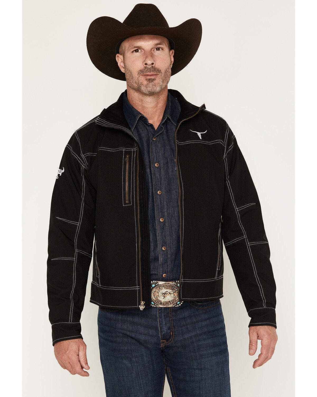 Image #1 - Cowboy Hardware Men's Longhorn Tech Woodsman Jacket, Black, hi-res