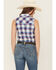 Image #4 - Shyanne Women's Dobby Plaid Print Sleeveless Snap Western Shirt, Indigo, hi-res