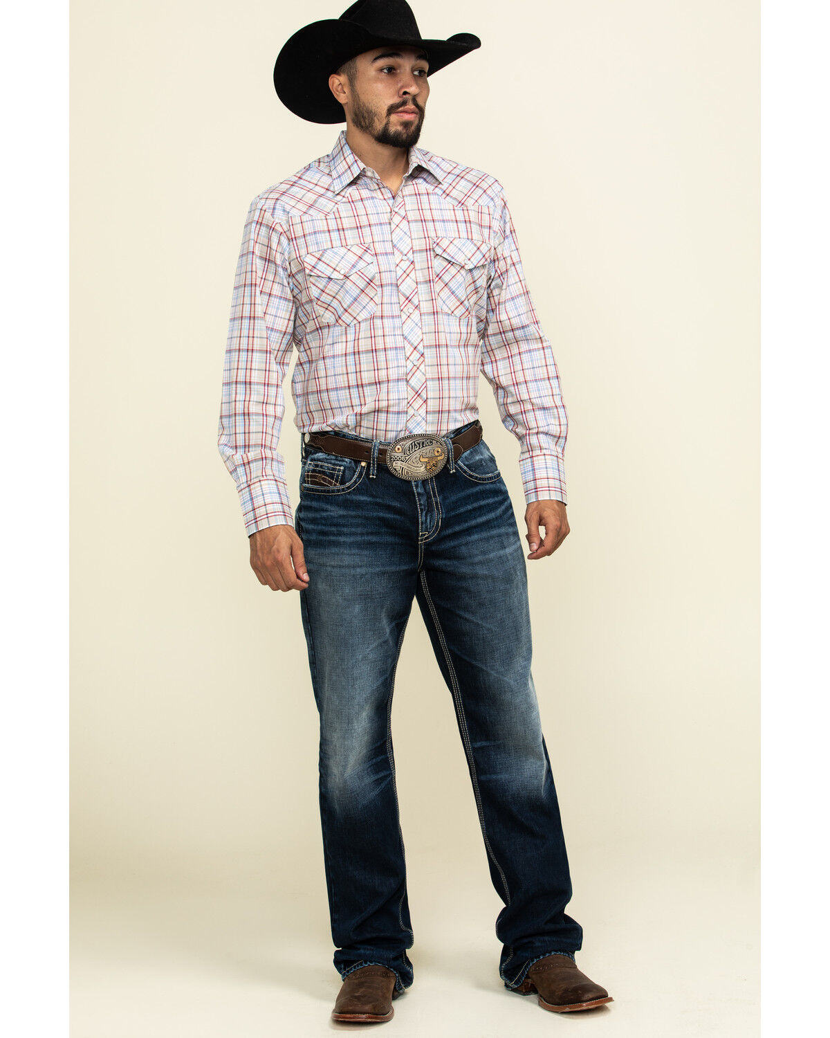 Image #6 - Roper Men's Classic Tan Plaid Long Sleeve Western Shirt, Tan, hi-res