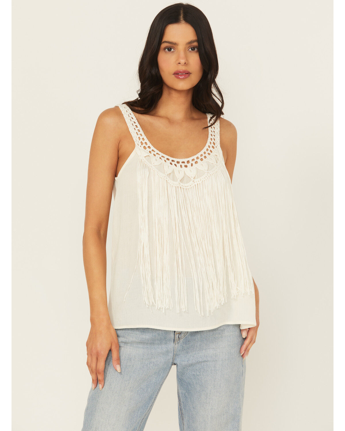 Image #1 - A.T.A.P Women's Fringe Front Tank, Ivory, hi-res