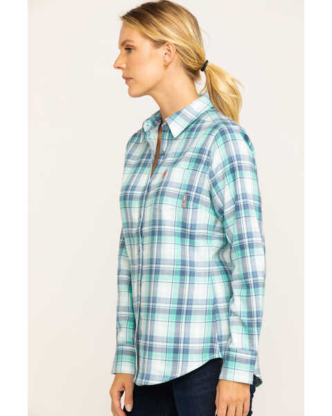 Image #3 - Ariat Women's Boot Barn Exclusive FR Gisela Plaid Print Long Sleeve Work Shirt , Blue, hi-res