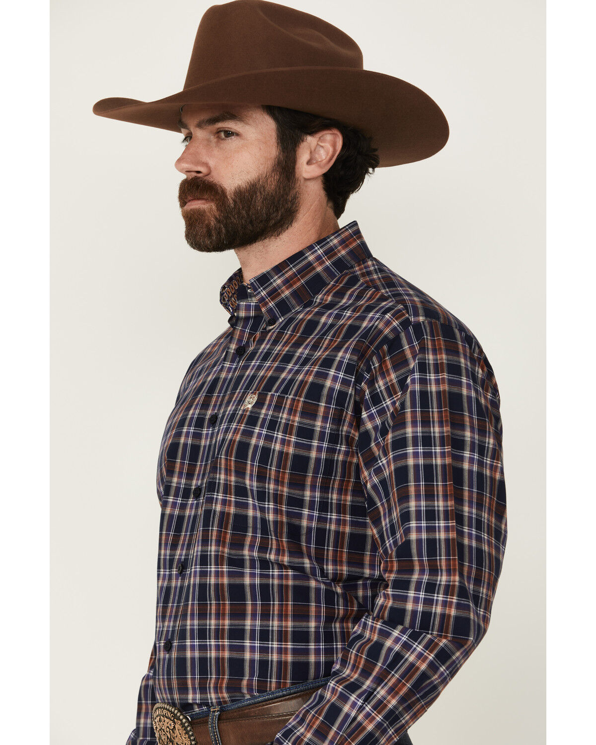 Image #2 - Cinch Men's Plaid Print Long Sleeve Button-Down Western Shirt, Navy, hi-res