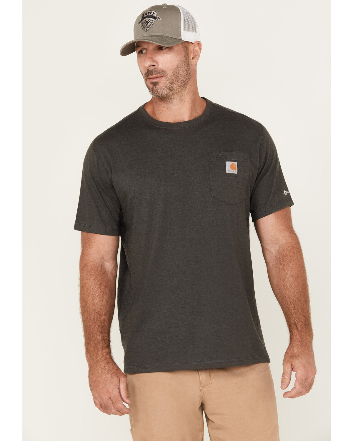 Image #1 - Carhartt Men's Force Relaxed Midweight Logo Pocket Work T-Shirt, Grey, hi-res