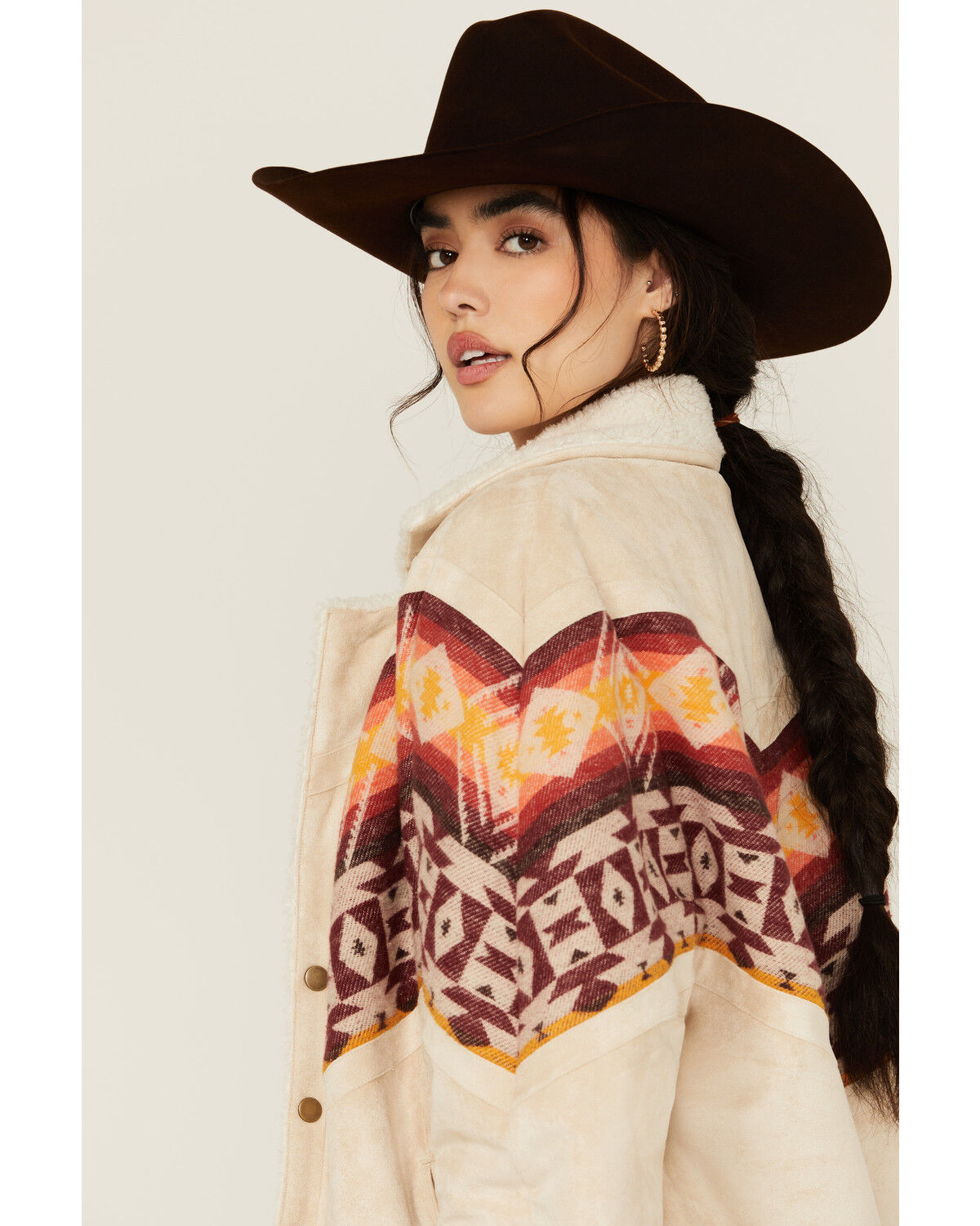 Image #2 - Rock & Roll Denim Women's Southwestern Print Sherpa Lined Bomber Jacket, , hi-res