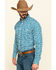 George Strait By Wrangler Men's Teal Small Paisley Print Long Sleeve Western Shirt , Teal, hi-res
