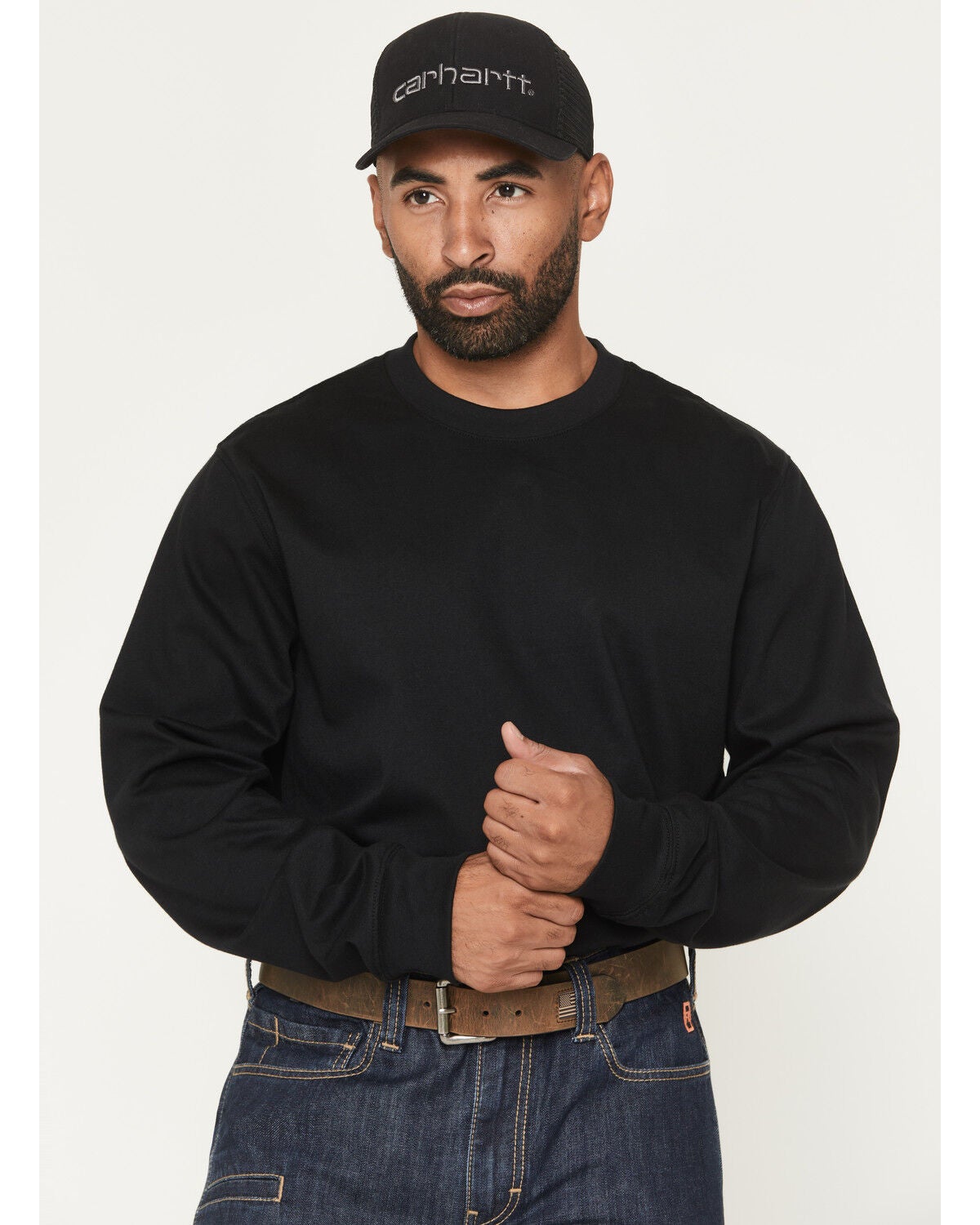 Image #2 - Hawx Men's FR Solid Long Sleeve Work T-Shirt, Black, hi-res