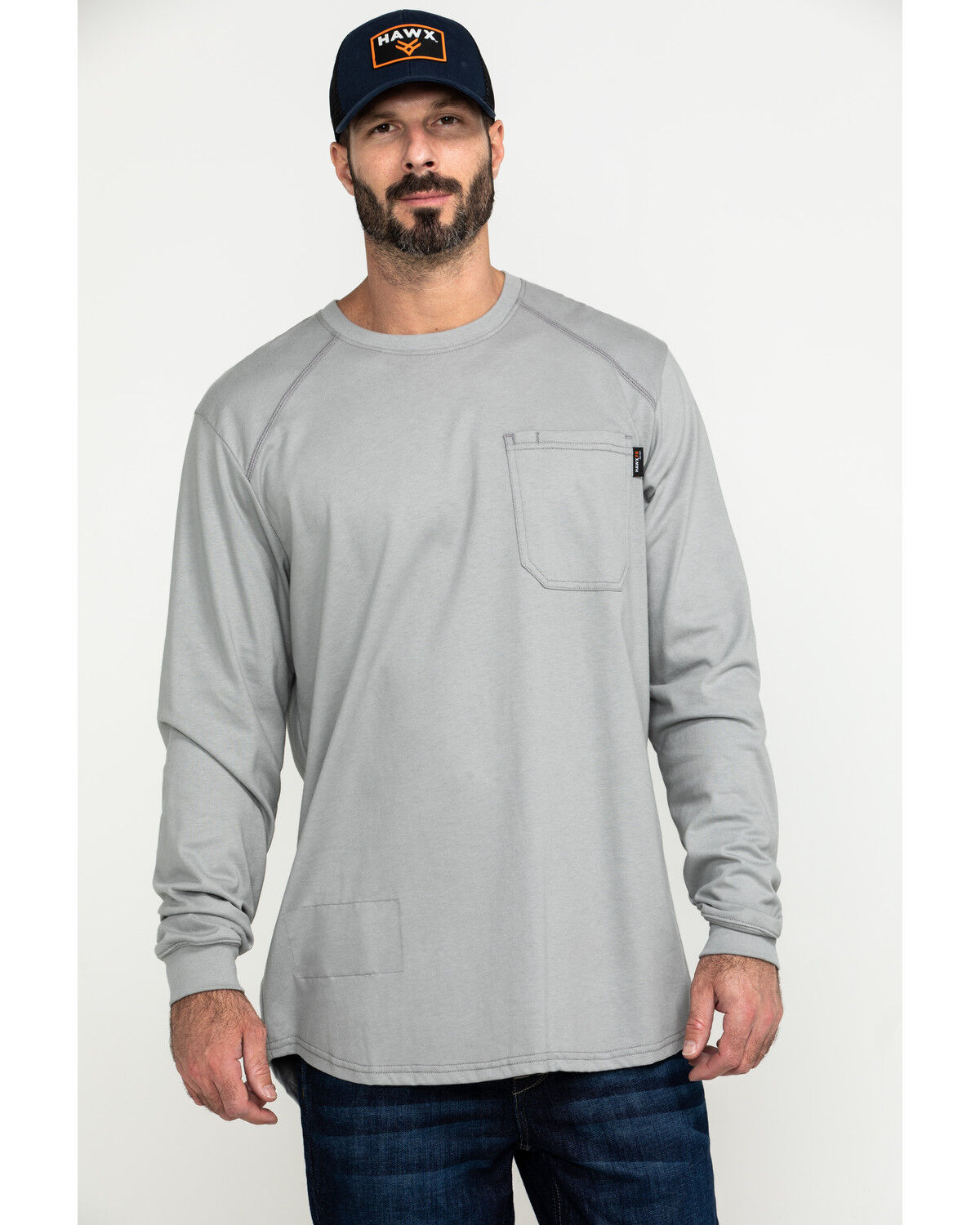 Image #1 - Hawx Men's FR Pocket Long Sleeve Work T-Shirt - Tall, Silver, hi-res