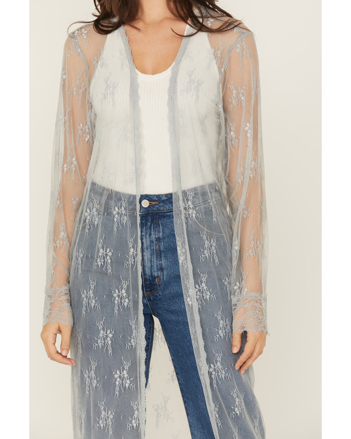 Image #3 - Beyond The Radar Women's Lace Long Sleeve Kimono, Blue, hi-res
