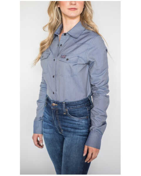 Image #1 - Kimes Ranch Women's Tucson Solid Long Sleeve Snap Western Shirt, Indigo, hi-res