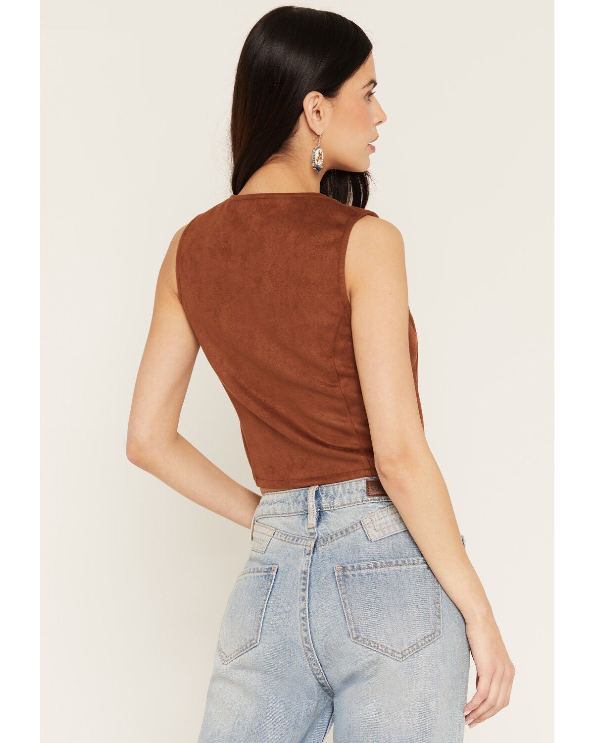 Image #4 - Stoosh Women's Faux Suede Tie-Front Vest, Cognac, hi-res
