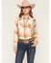 Image #1 - Wrangler Retro Women's Boot Barn Exclusive Plaid Print Long Sleeve Pearl Snap Flannel Shirt, Multi, hi-res