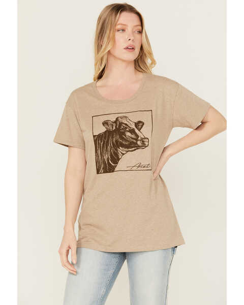 Ariat Women's Cow Short Sleeve Graphic Tee, Oatmeal, hi-res