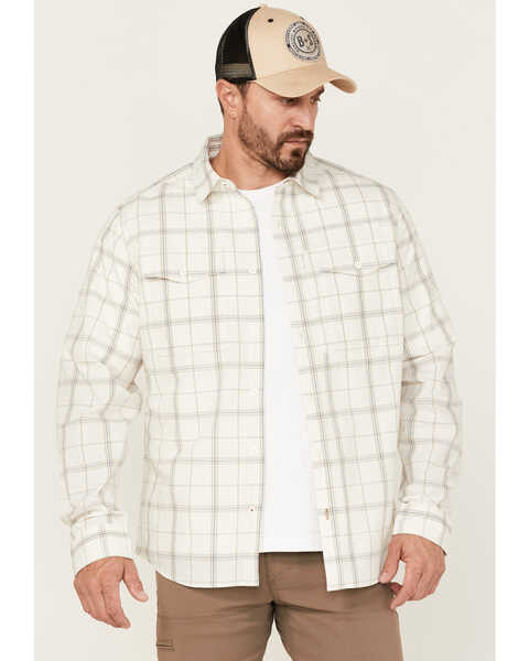 Brothers and Sons Men's Large Plaid Print Performance Long Sleeve Button Down Western Shirt , White, hi-res