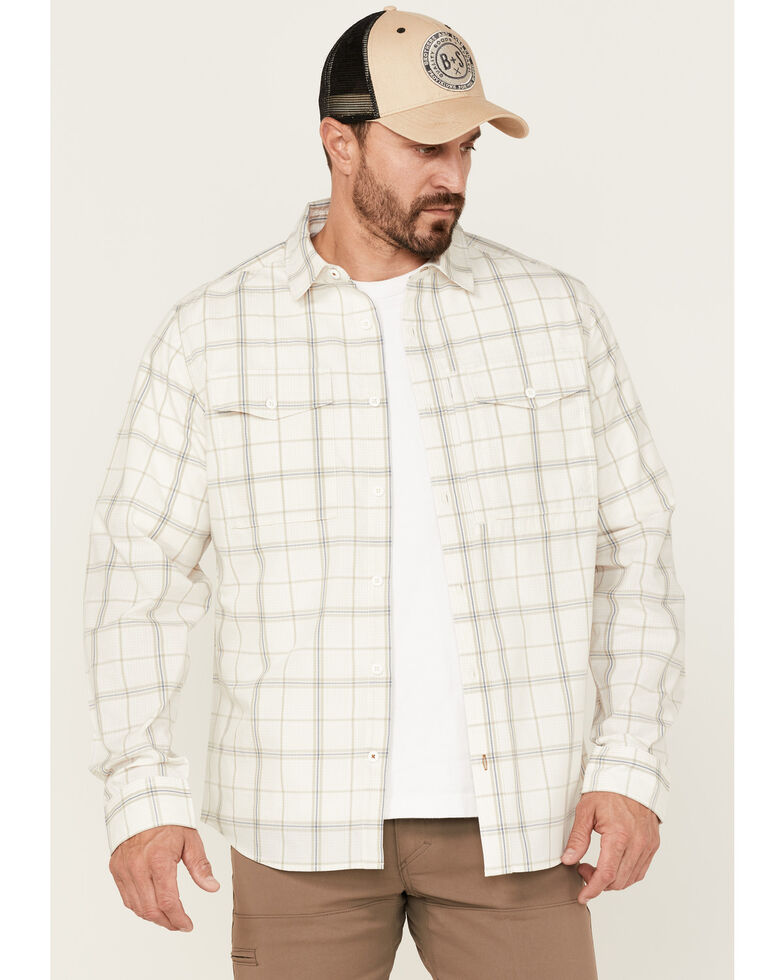 Brothers & Sons Men's Large White Plaid Performance Long Sleeve Button-Down Western Shirt , White, hi-res