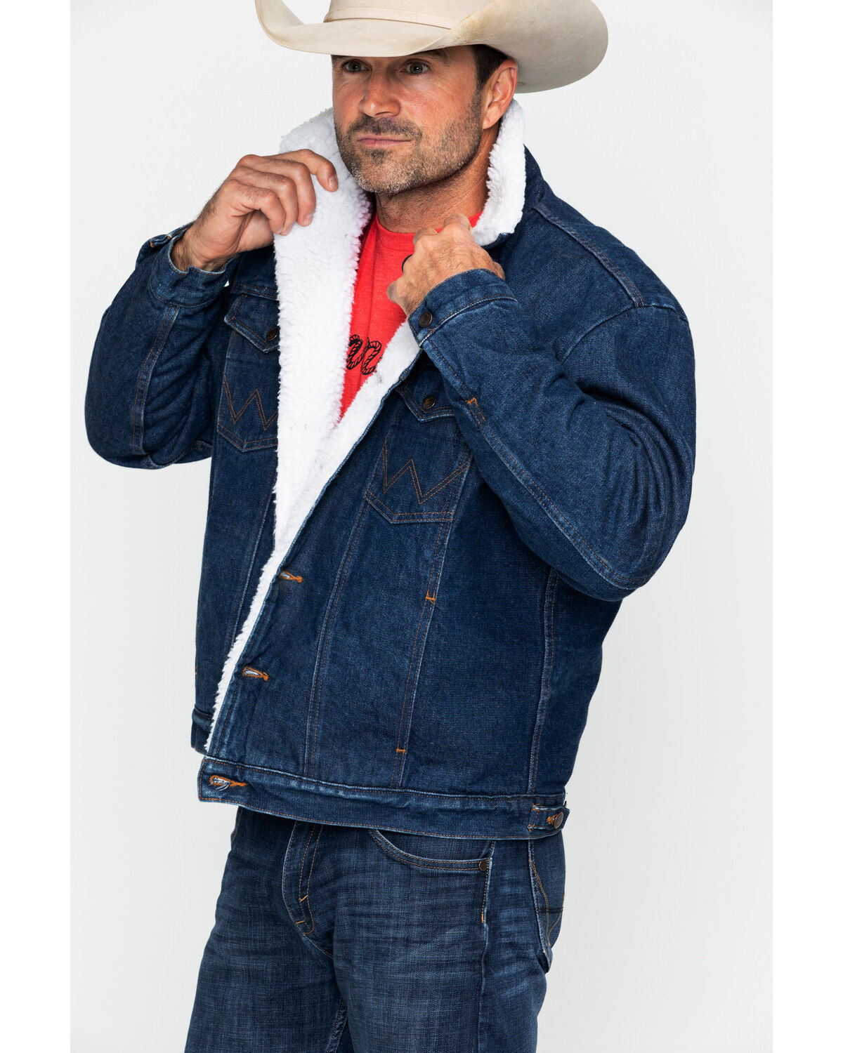 Image #5 - Wrangler Men's Sherpa Lined Denim Jacket, Denim, hi-res