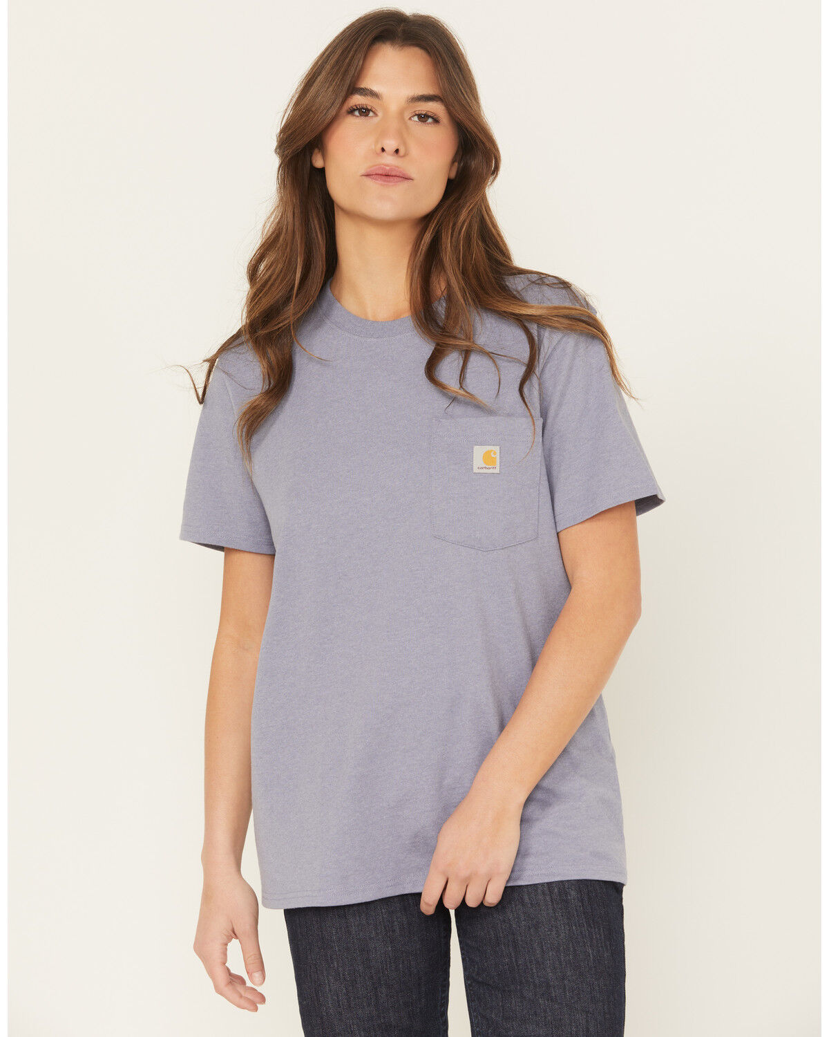 Image #1 - Carhartt Women's Loose Fit Heavyweight Short Sleeve Pocket Work Tee, Lavender, hi-res