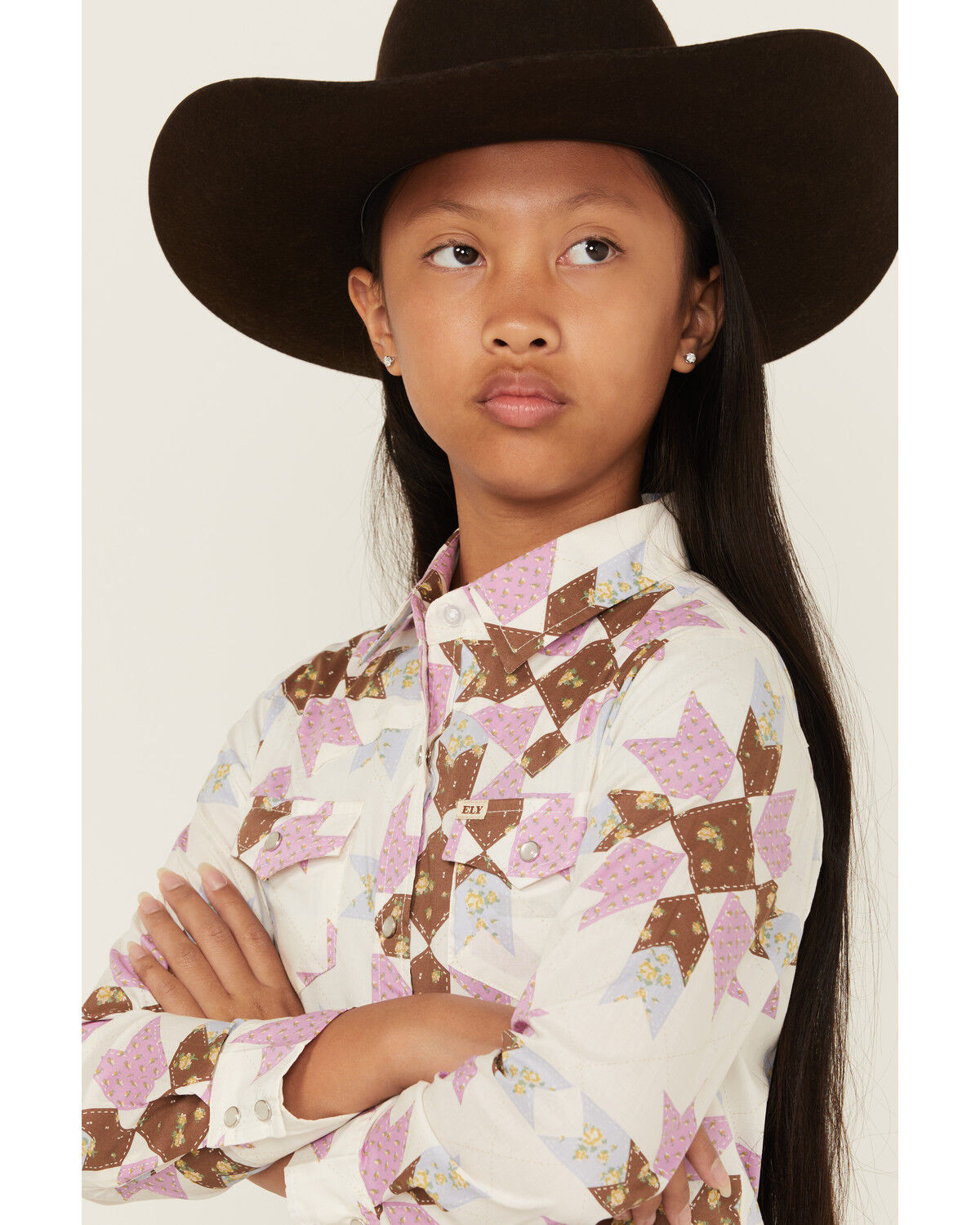 Image #2 - Cowboygirl by Jenna Paulette Girls' Patchwork Print Long Sleeve Pearl Snap Western Shirt, White, hi-res