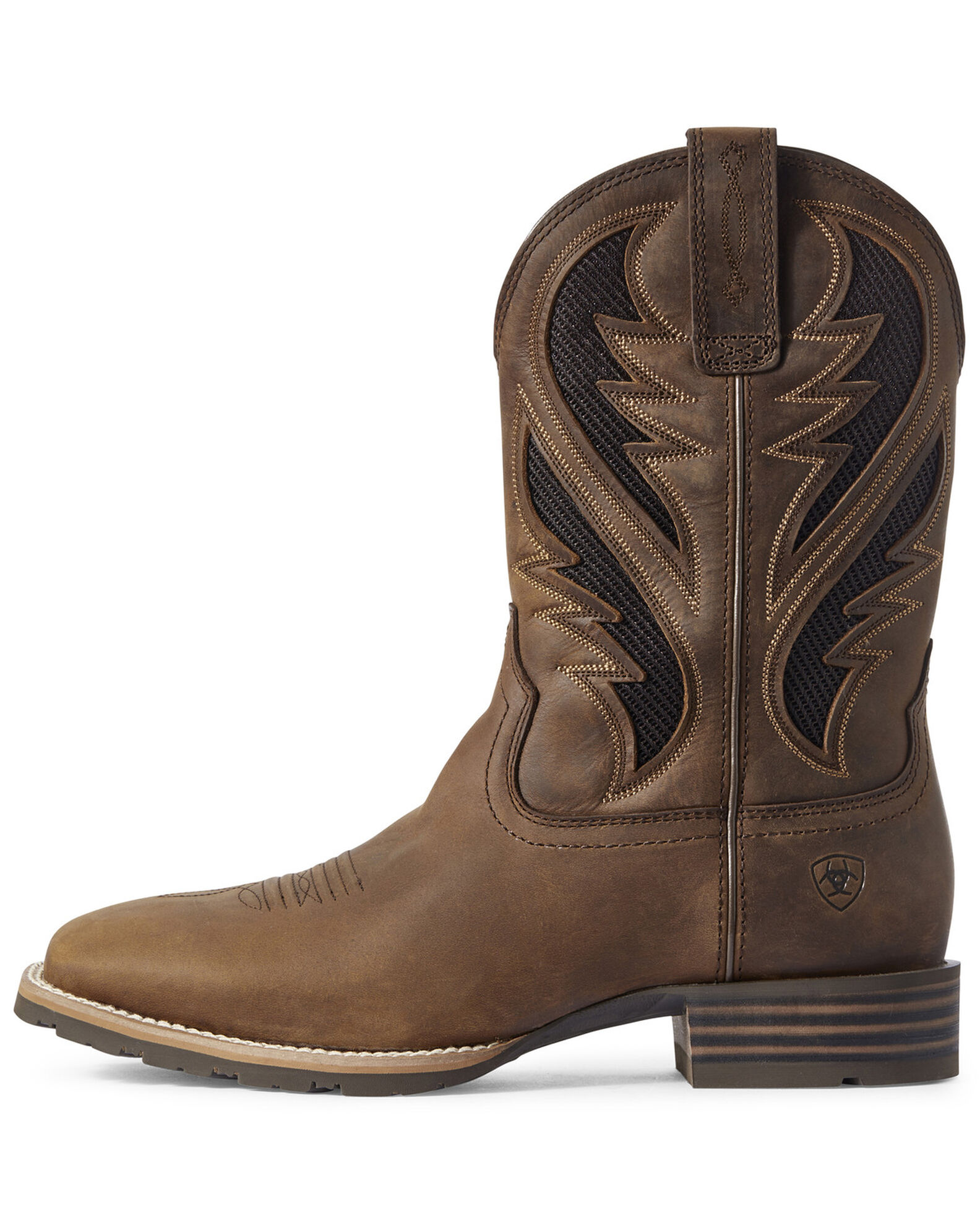 Image #2 - Ariat Men's Hybrid VentTEK Distressed Western Performance Boots - Broad Square Toe, Brown, hi-res