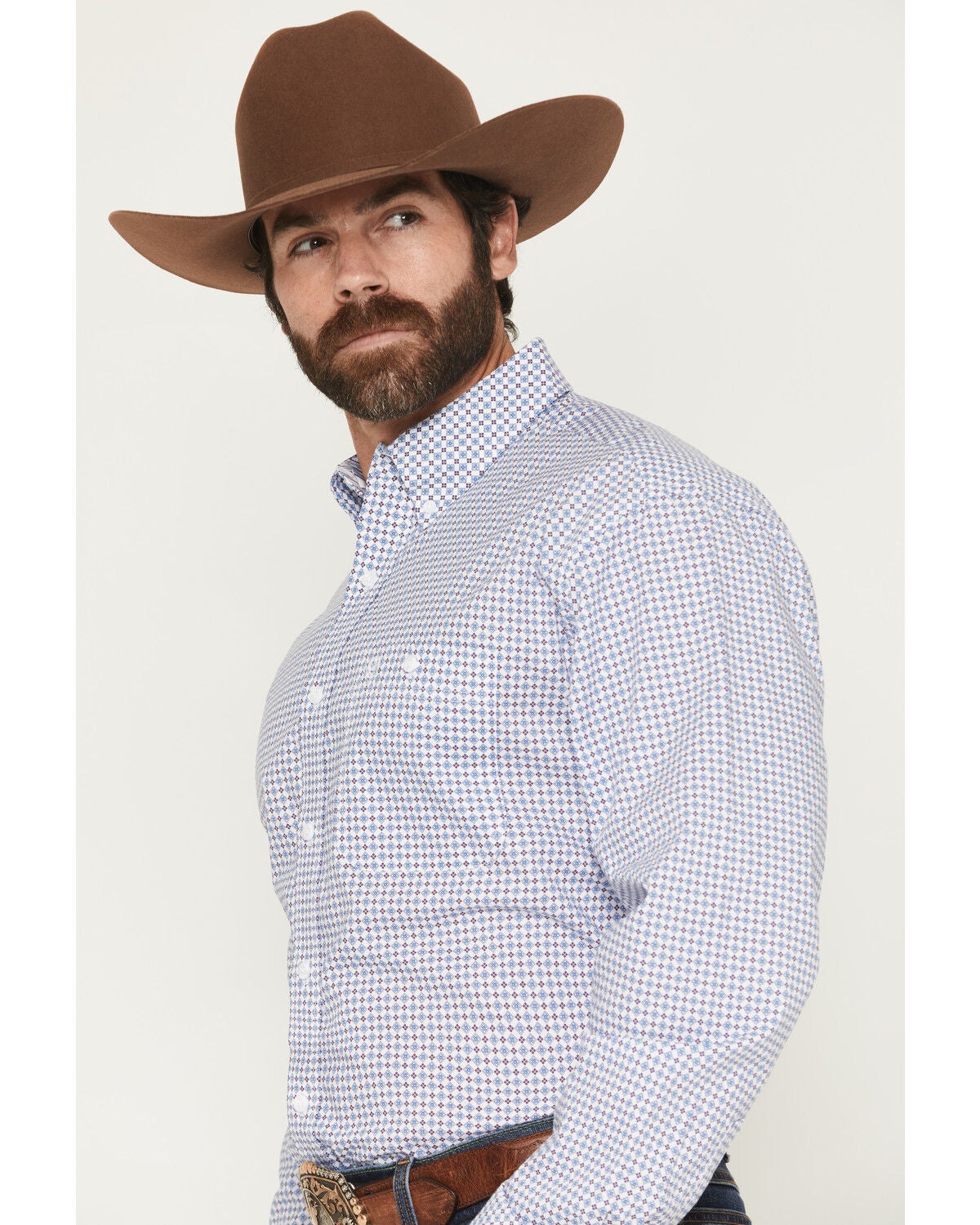 Image #2 - George Strait by Wrangler Men's Geo Print Long Sleeve Button-Down Stretch Western Shirt, Blue, hi-res
