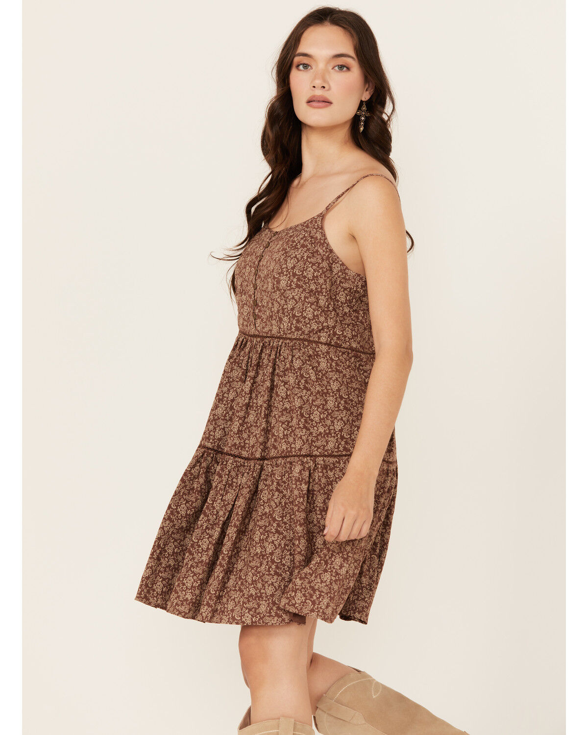 Image #2 - Cleo + Wolf Women's Beau Printed Mini Dress, Chocolate, hi-res